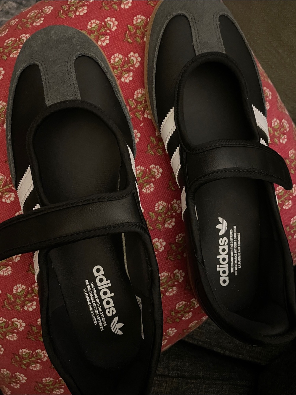 Adidas woman’s Black and Gray Mary Jane Sneakers with White Stripes. Size 11